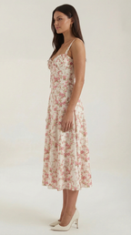 Rosa Mae Women’s Midi Sundress – Sweetheart Neckline Floral A-Line Dress, Cottagecore Elegant Tea-Length Summer Dress