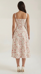 Rosa Mae Women’s Midi Sundress – Sweetheart Neckline Floral A-Line Dress, Cottagecore Elegant Tea-Length Summer Dress
