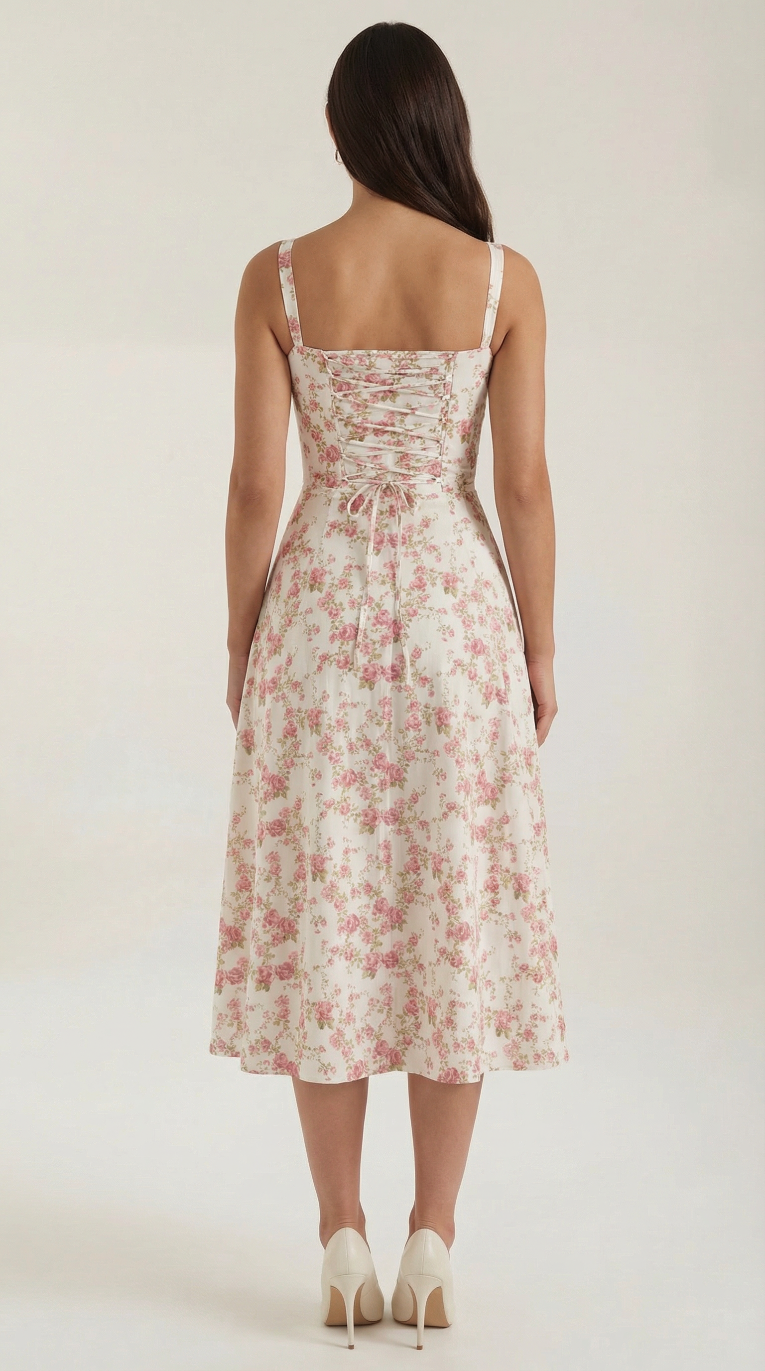 Rosa Mae Women’s Midi Sundress – Sweetheart Neckline Floral A-Line Dress, Cottagecore Elegant Tea-Length Summer Dress