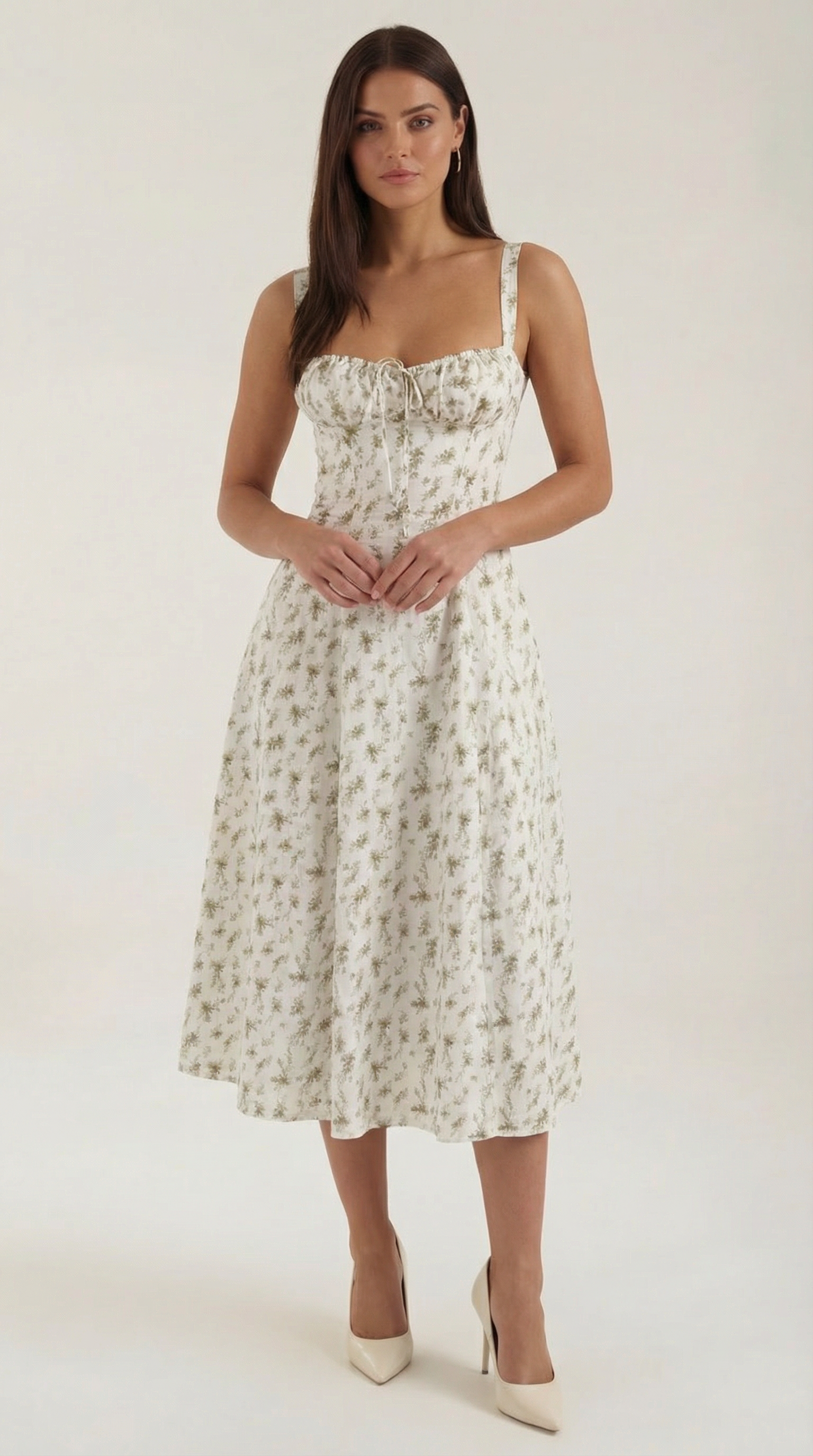 Rosa Mae Women’s Midi Sundress – Sweetheart Neckline Floral A-Line Dress, Cottagecore Elegant Tea-Length Summer Dress