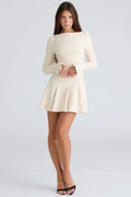 Women’s A-Line Crepe Dress – Elegant Boat Neck Formal Midi Dress with Princess Seams