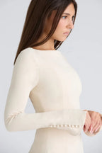 Women’s A-Line Crepe Dress – Elegant Boat Neck Formal Midi Dress with Princess Seams