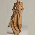 Women’s Two-Piece Suit Set – Long Sleeve Button Shirt & Lace-Up Pants Modern Chic Outfit