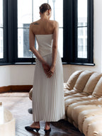 Women’s Sleeveless Pleated Maxi Dress – Elegant Side Split Slim Fit Occasion Wear