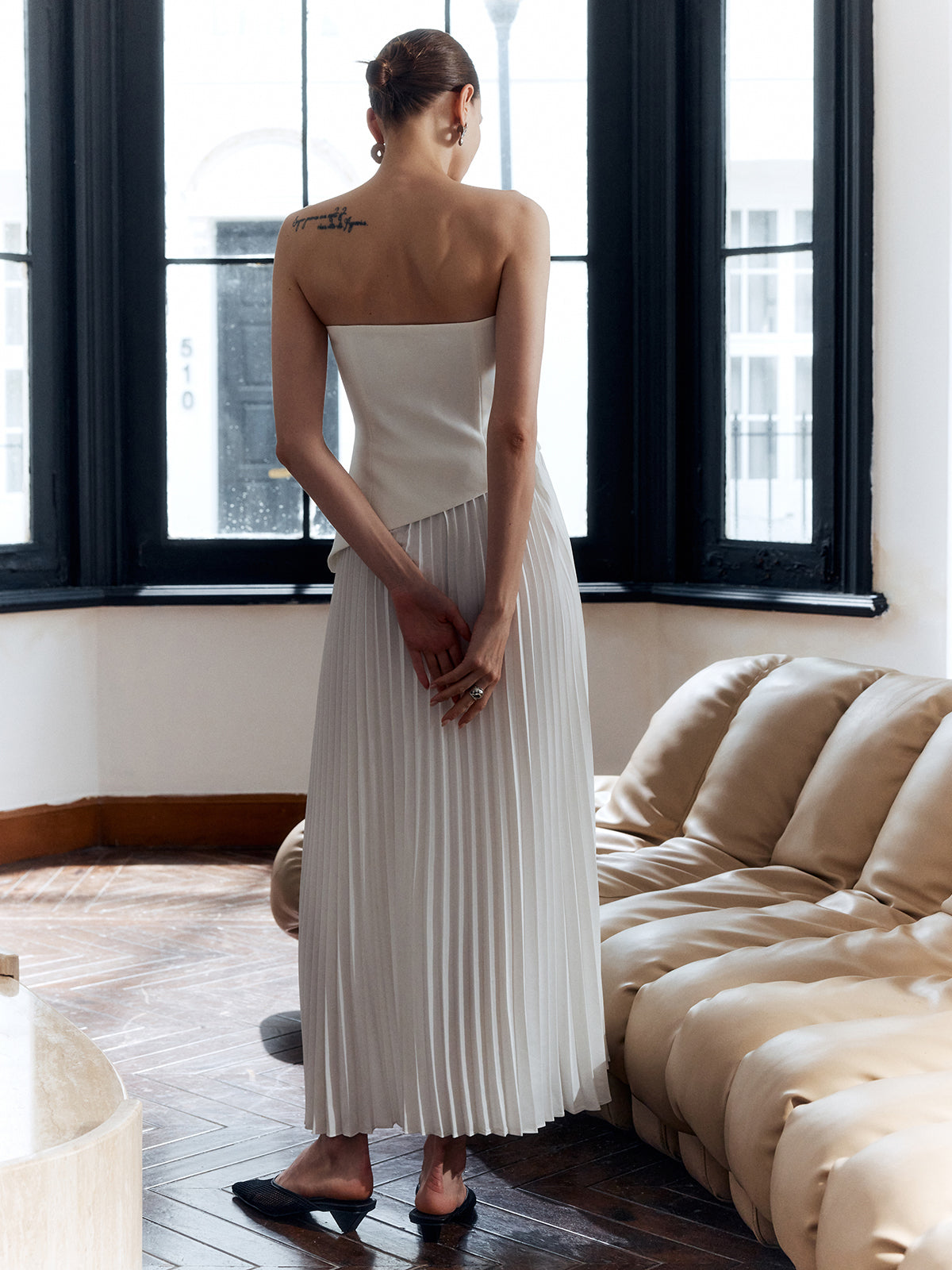 Women’s Sleeveless Pleated Maxi Dress – Elegant Side Split Slim Fit Occasion Wear