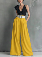 Women’s High-Waisted Wide Leg Pants – Solid Color Relaxed Fit Casual Trousers