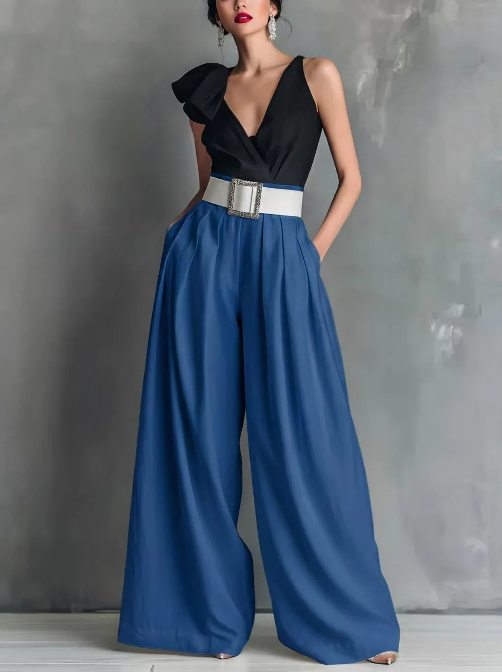 Women’s High-Waisted Wide Leg Pants – Solid Color Relaxed Fit Casual Trousers