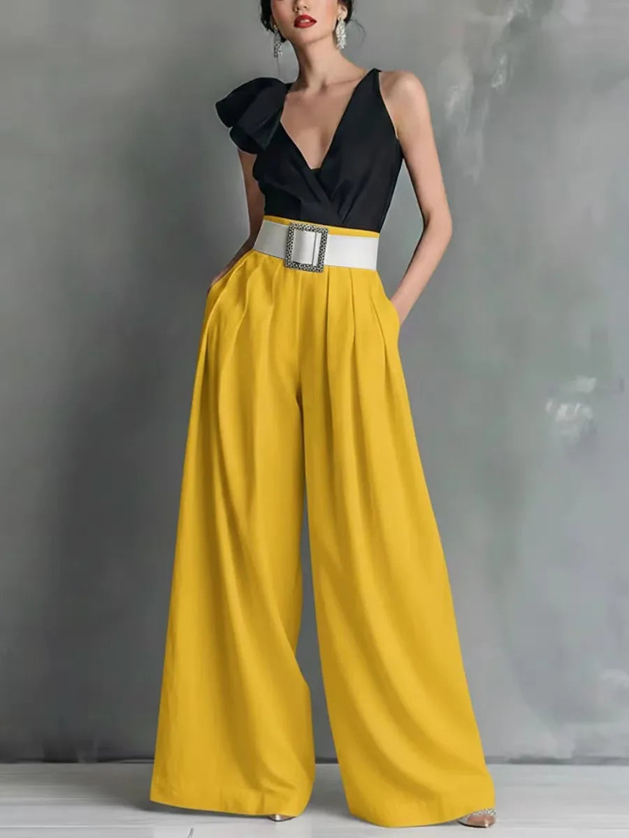 Women’s High-Waisted Wide Leg Pants – Solid Color Relaxed Fit Casual Trousers