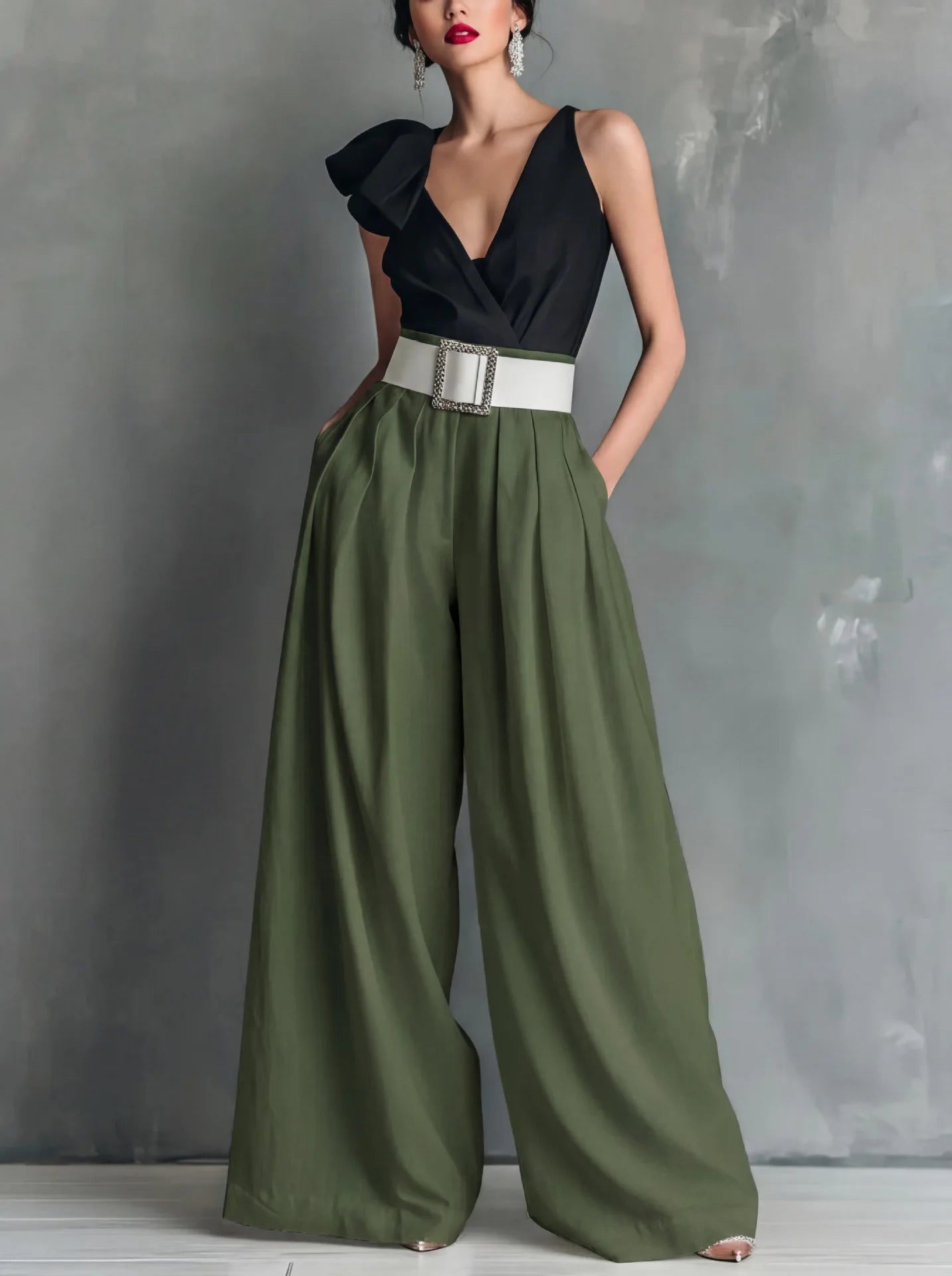 Women’s High-Waisted Wide Leg Pants – Solid Color Relaxed Fit Casual Trousers