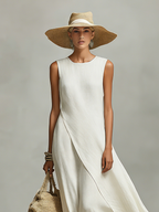 Solène Linen Maxi Dress Ivory Sleeveless Layered Midi