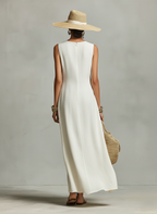 Solène Linen Maxi Dress Ivory Sleeveless Layered Midi
