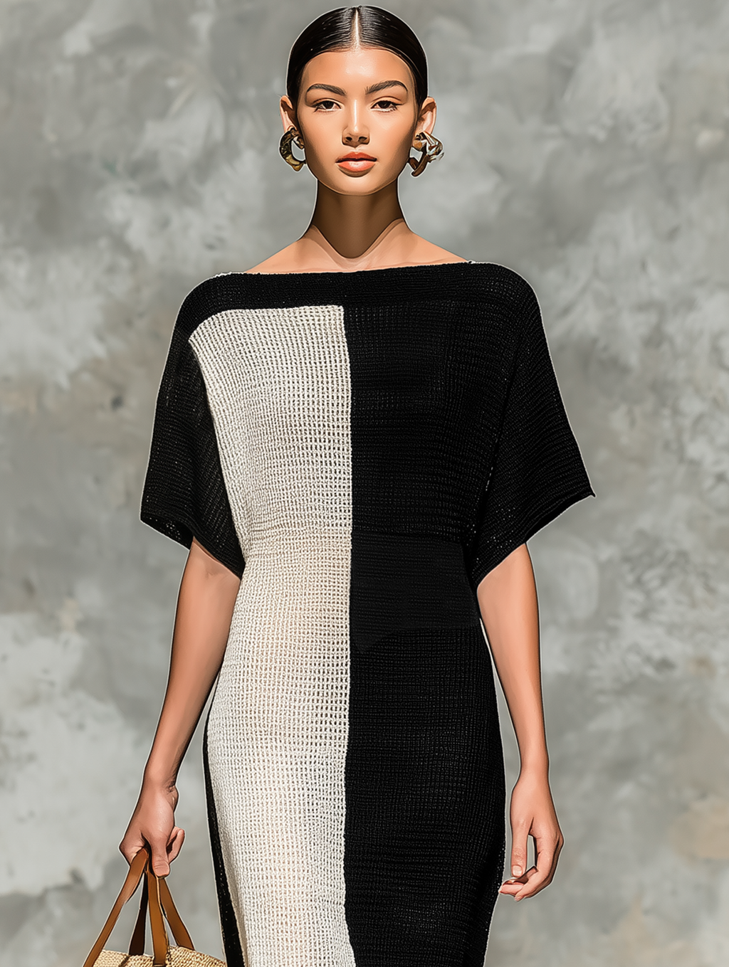 Women’s Minimalist Knit Maxi Dress – Boat Neck Short Sleeve Casual Elegant Long Dress