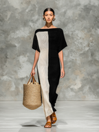 Women’s Minimalist Knit Maxi Dress – Boat Neck Short Sleeve Casual Elegant Long Dress
