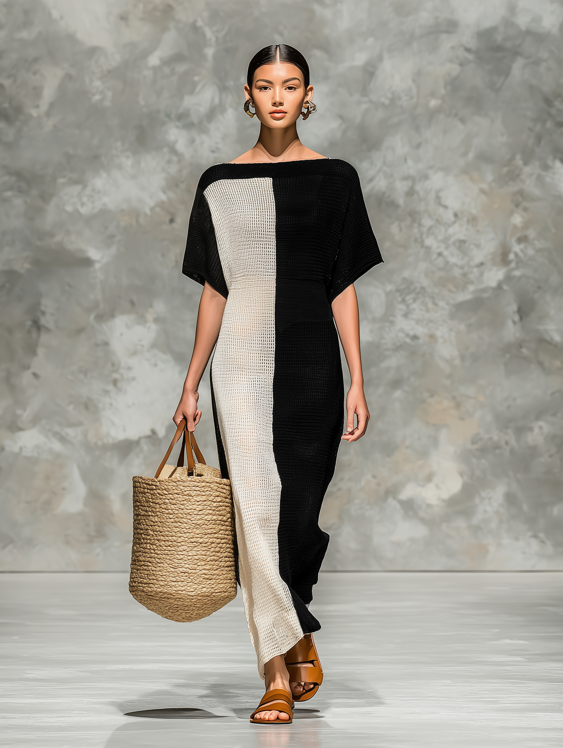 Women’s Minimalist Knit Maxi Dress – Boat Neck Short Sleeve Casual Elegant Long Dress
