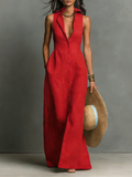 Women’s Linen Blend Maxi Shirt Dress – Sleeveless Button Front Collared Summer Dress