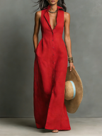 Women’s Linen Blend Maxi Shirt Dress – Sleeveless Button Front Collared Summer Dress