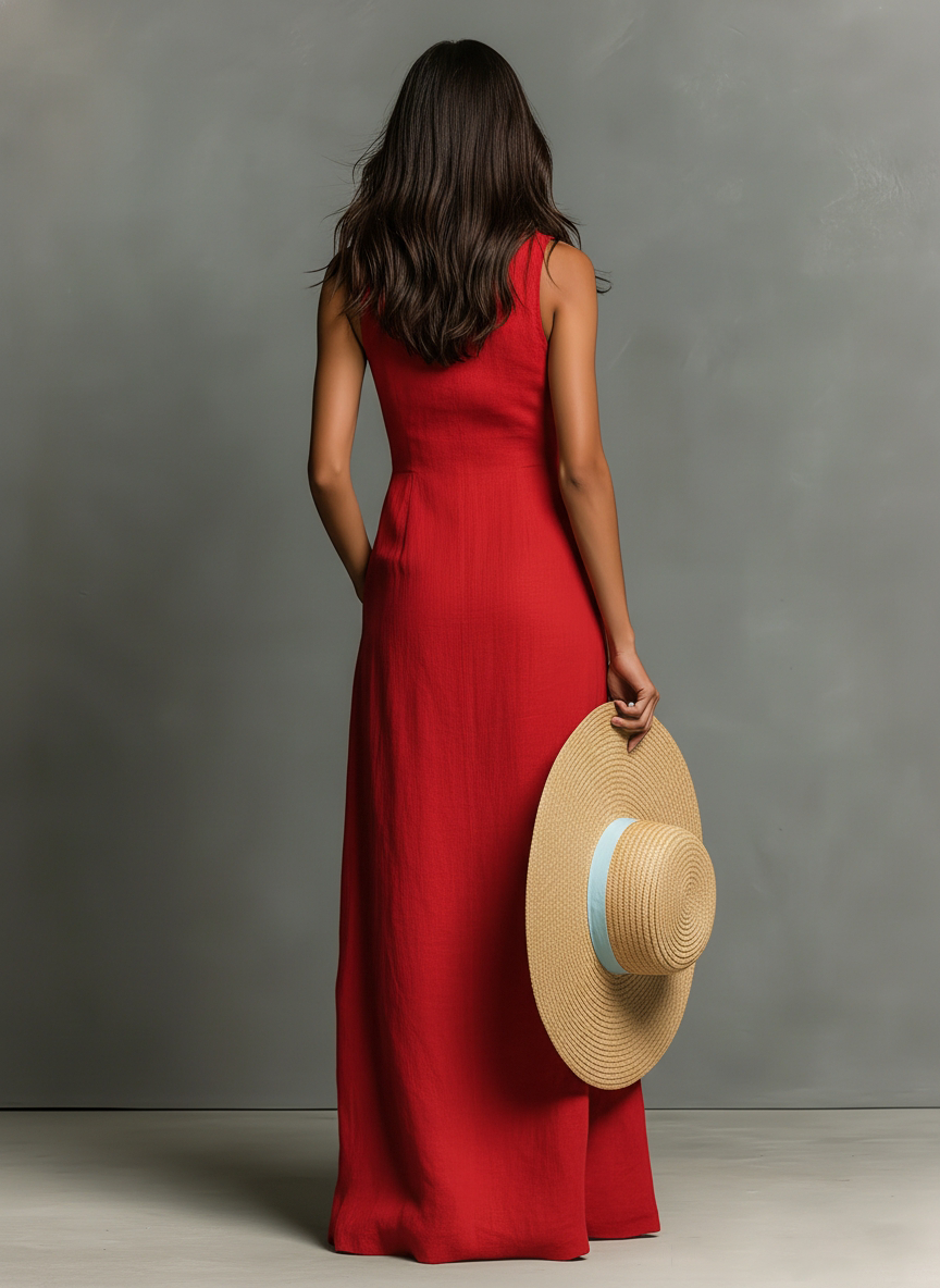 Women’s Linen Blend Sleeveless Button Front Maxi Shirt Dress – Casual Elegant Summer Collared Dress