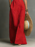 Women’s Linen Blend Maxi Shirt Dress – Sleeveless Button Front Collared Summer Dress