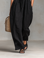 Women’s Linen Blend Strapless Tie-Front Jumpsuit – Minimalist Loose Fit Full-Length Summer Vacation Outfit