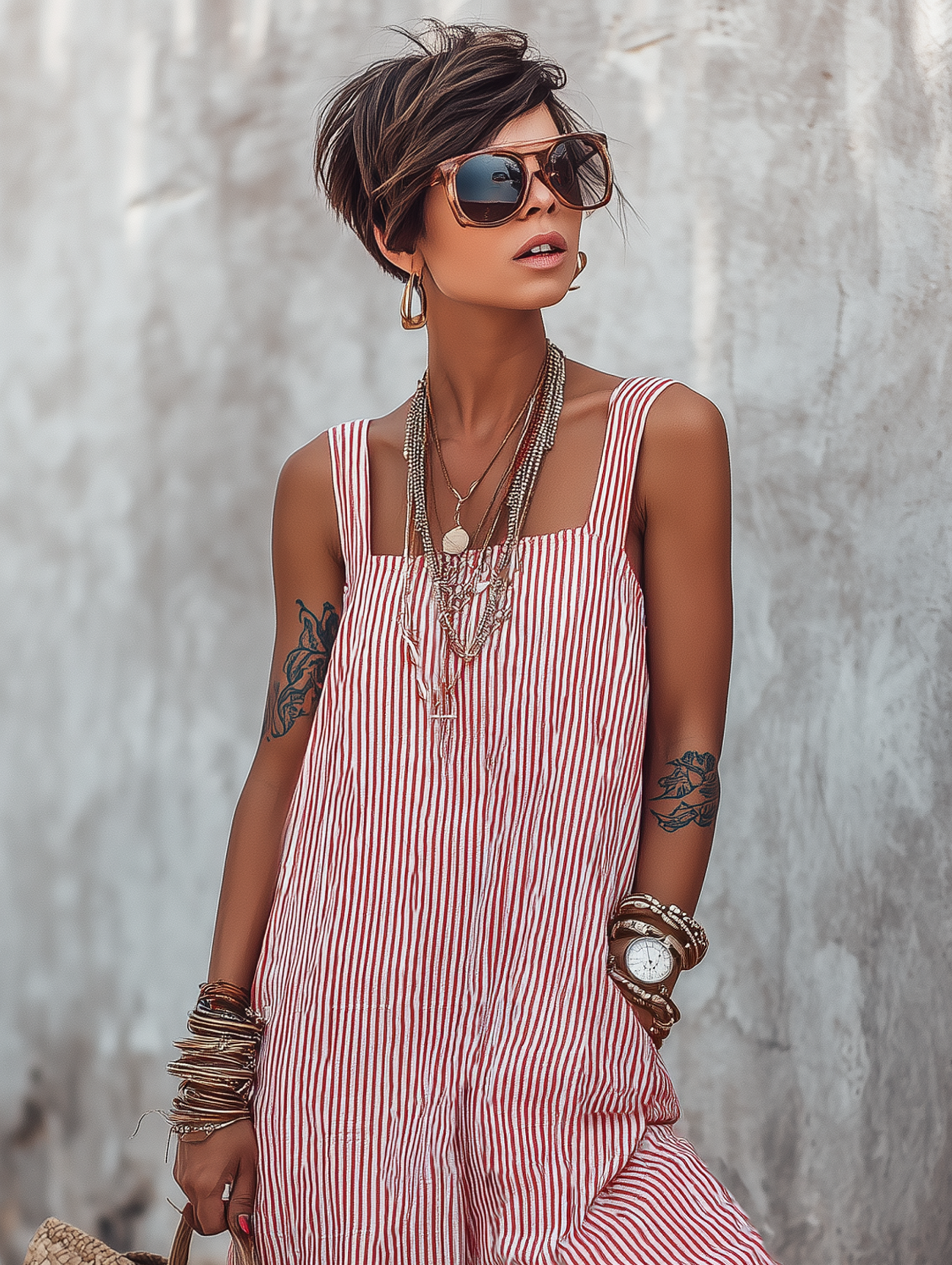 Women’s Minimalist Striped Jumpsuit – Square Neck Wide-Leg Relaxed Fit One-Piece Outfit