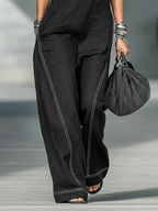 Women’s Minimalist Sleeveless Jumpsuit – Contrast Trim Zipper Neck Wide-Leg Outfit