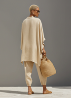Women’s Neutral Linen-Cotton Co-Ord Set – Asymmetric Hem Top & Tapered Pants Minimalist Everyday Outfit