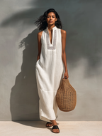 Women’s Minimalist Cutout Sleeveless Maxi Dress – Modern Elegant Lightweight Summer Dress for Casual to Dressy Occasions