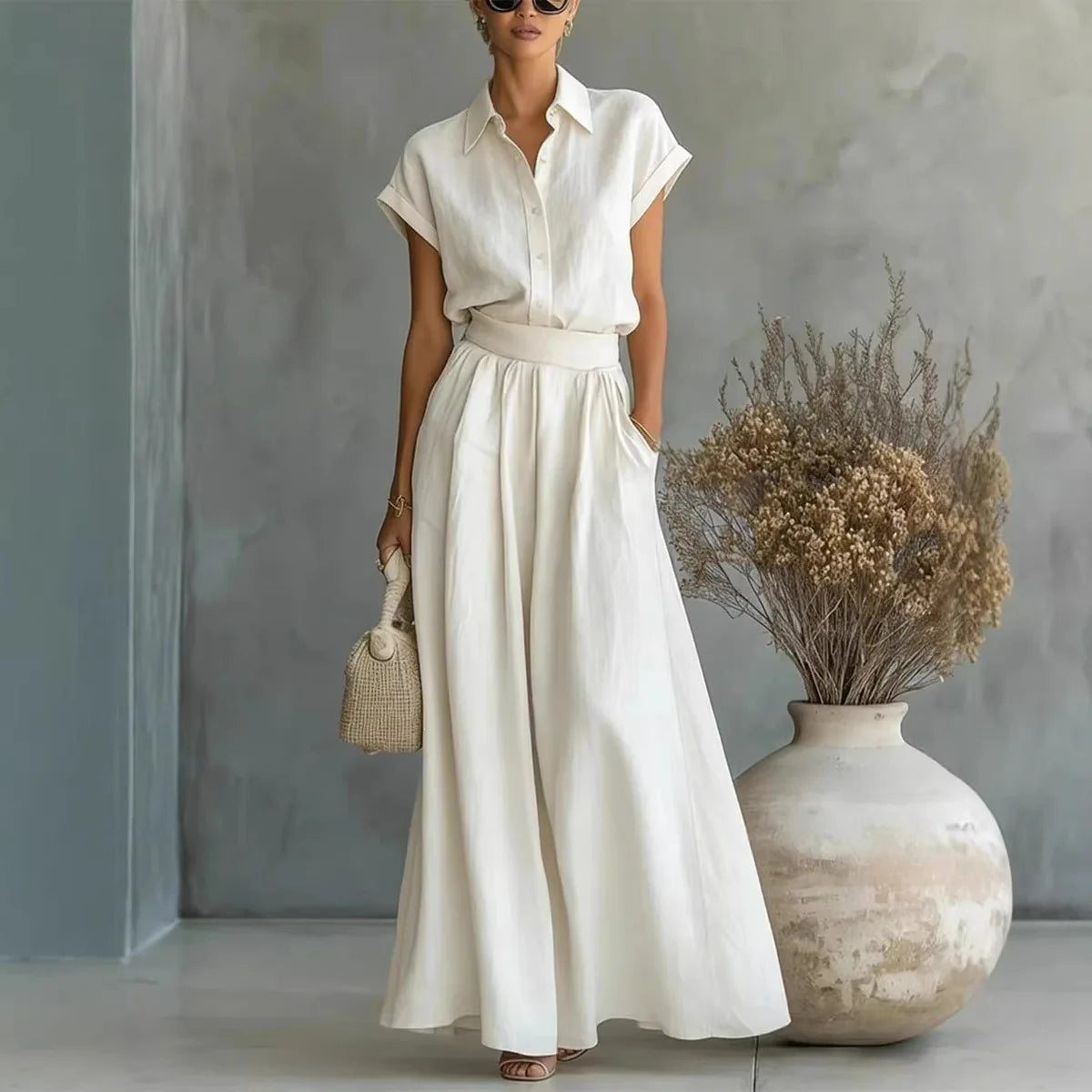 Women’s Solid Color Two-Piece Pants Set – Minimalist Relaxed Fit Co-Ord Outfit
