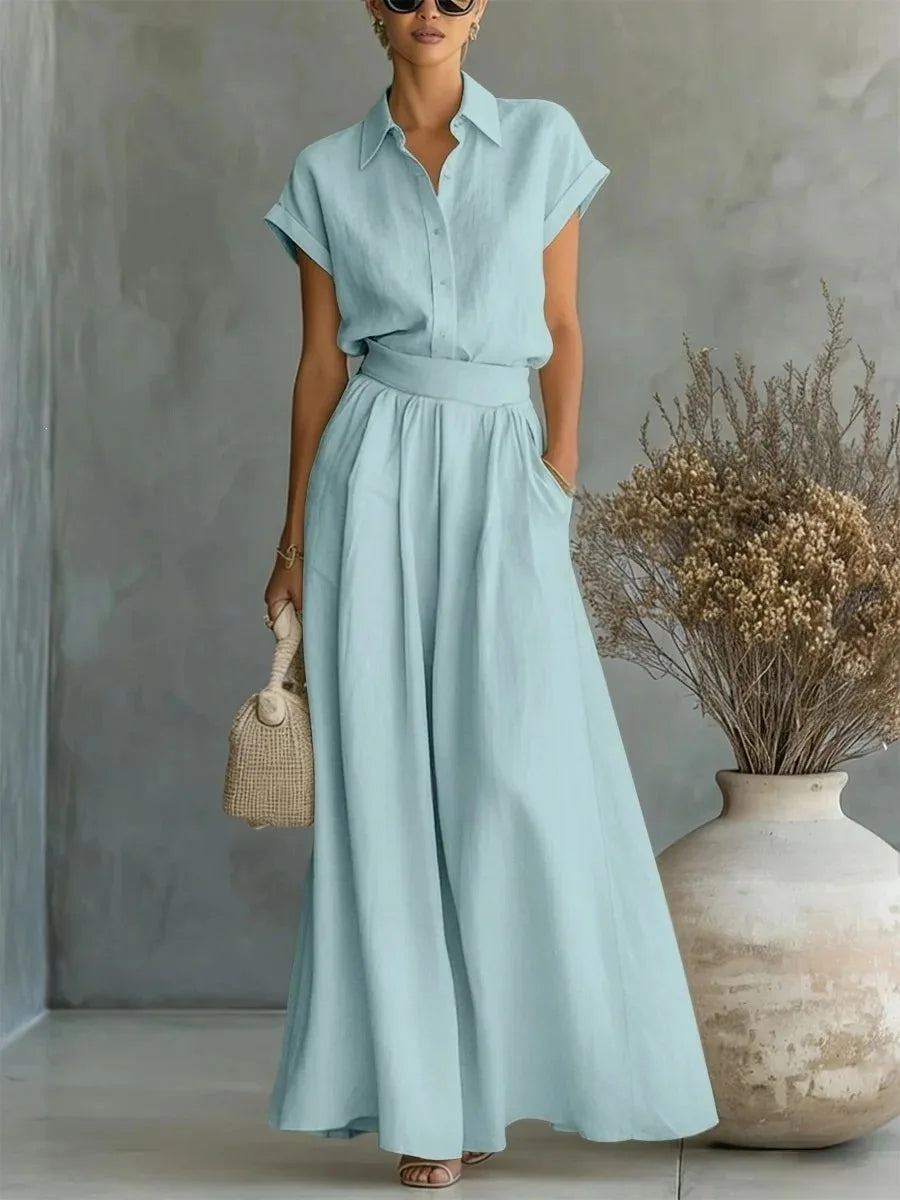 Women’s Solid Color Two-Piece Pants Set – Minimalist Relaxed Fit Co-Ord Outfit