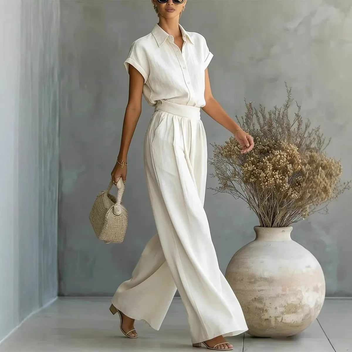 Women’s Solid Color Two-Piece Pants Set – Minimalist Relaxed Fit Co-Ord Outfit