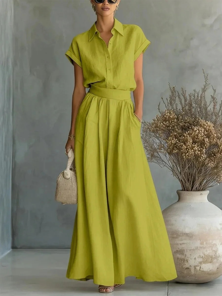 Women’s Solid Color Two-Piece Pants Set – Minimalist Relaxed Fit Co-Ord Outfit