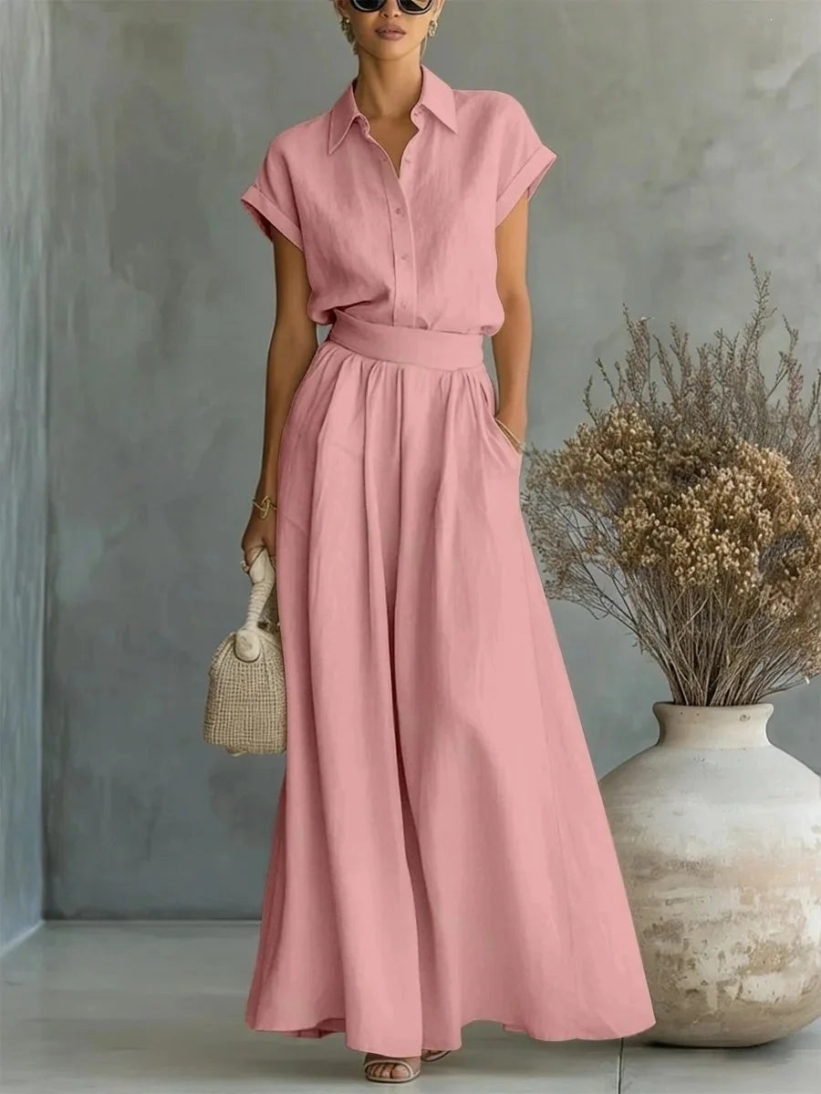 Women’s Solid Color Two-Piece Pants Set – Minimalist Relaxed Fit Co-Ord Outfit