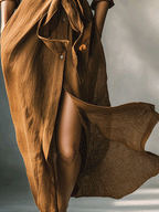 Women’s Vintage Brown Shirt Maxi Dress – Collared Button Down Ruched Waist Belted Casual Elegant Dress