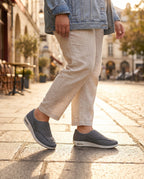 Plus-size wide comfort shoes worn outdoors, lifestyle