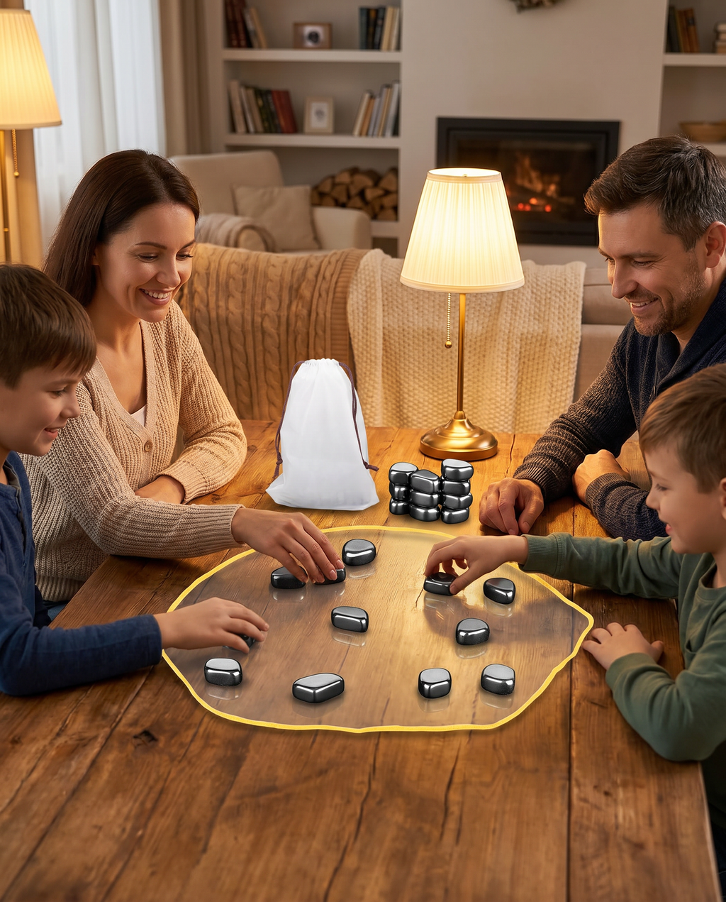 Magnetic strategy game played by a family, lifestyle