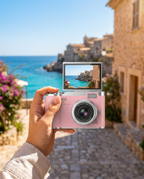 4K compact camera held outdoors, lifestyle