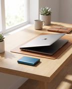 128TB metal USB-C external SSD on desk, lifestyle