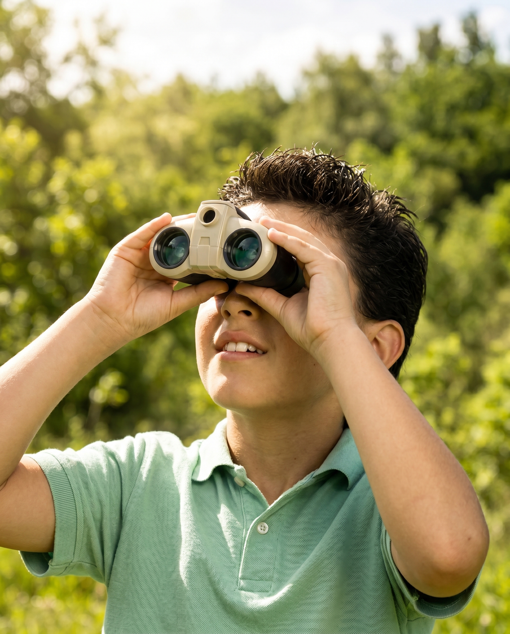 Kids compact binoculars used outdoors, lifestyle